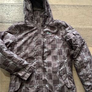 Orage Checkered Ski Jacket - Brown and White